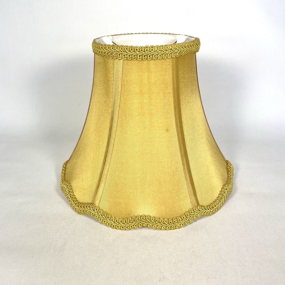 Gold Fabric Bell Lampshade 5x10x8 Scalloped Rim Braided Trim Traditional